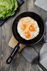 fried eggs in a frying pan