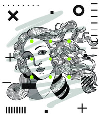 Modern geometric style with dots. The Birth of Venus by Sandro Botticelli 