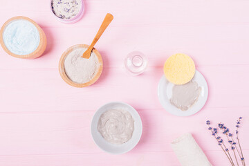 Fototapeta na wymiar Natural homemade cosmetics ingredients and accessories