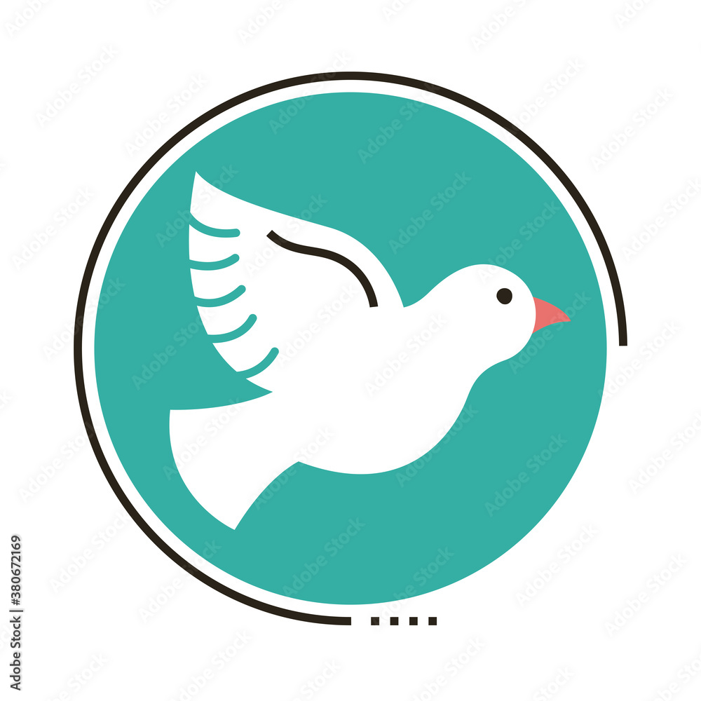 Sticker peace dove flying line and fill style icon