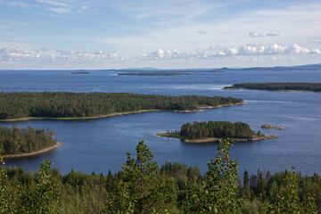 Aerial view of endless vast over the islands and bays  of Kandalaksha Gulf in the north-western corner of White Sea, Russia