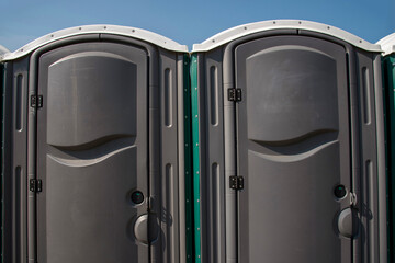 Ramsgate, Kent, England, UK. 2020. Door of an outdoor toilet for temporary use 