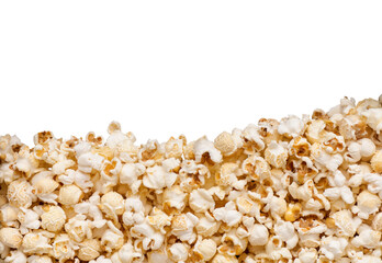 popcorn sprinkled close-up background isolated on white