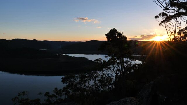 Beautiful view of a sunset in Australia overlooking the Hawkesbury River, New South Wales.