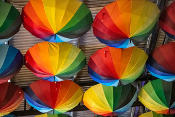 Rainbow colored parasols
