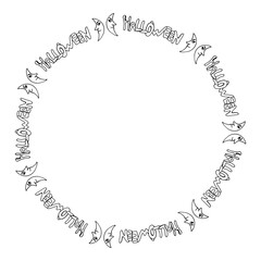 Round frame with black-and-white moon and text for Halloween. Vector image.