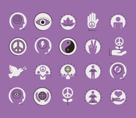 bundle of twenty peace set line and fill style icons