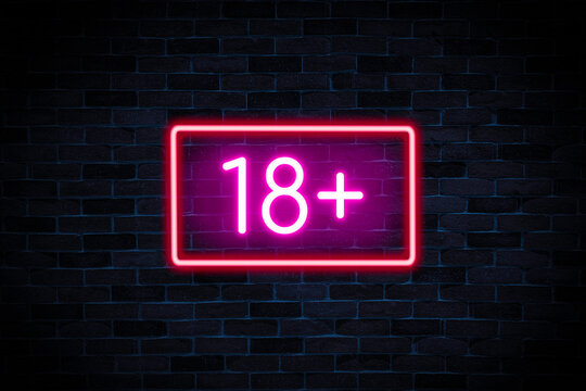 18+ adult only banner, d,bright signboard, neon sign,  light banner.