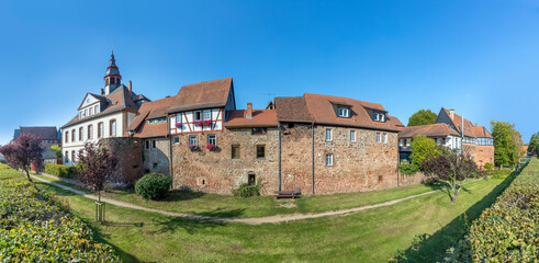 Fototapeta na wymiar historic city wall with half timbered houses in Budingen, Germany