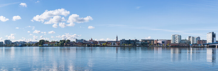 Fototapeta na wymiar Panoramic view of the waterfront of the city of Aalborg, Denmark