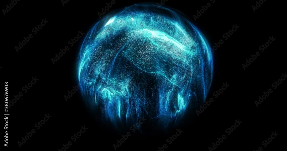 Poster abstract blue orb. energy and particle flowing inside orb. motion graphic element for background vis