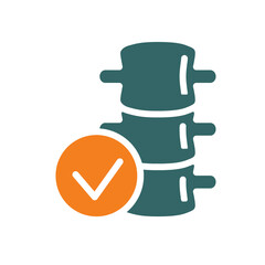 Spine with tick checkmark colored icon. Healthy backbone symbol