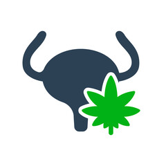 Human urinary bladder with marijuana colored icon. Cannabis treatment, anesthesia symbol