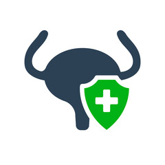 Healthy protected urinary bladder colored icon. Treatment, first aid for muscular organ of the excretory system diseases symbol