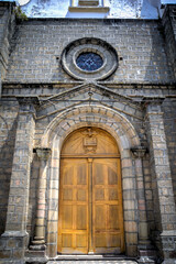 Guaranda, Bolivar province, Ecuador - November 2013: Details of Guaranda's cathedral, on a sunny morning. The landmark is located on the town's central plaza.