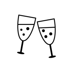 Champagne Glasses and Cheers Icon. Celebration, Holidays, Vector Design on White Background.