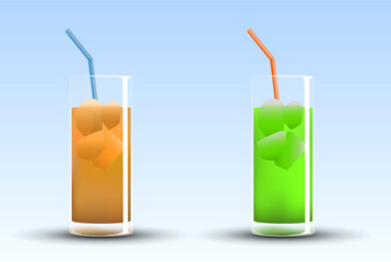 Glass of orange and lime juice on sky background vector