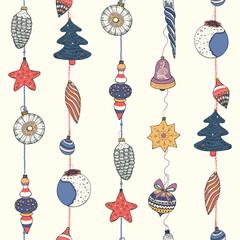 Christmas toys hand drawn doodle seamless vector pattern