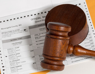 Concept for problems in deciding Presidential election in the USA with judge's gavel on absentee...