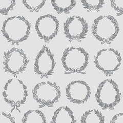 Laurel wreath seamless hand drawn vector wedding decoration pattern
