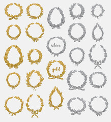Laurel wreath hand drawn vector wedding decoration illustrations set