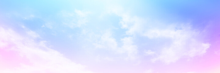 Colorful sky with Soft clouds. Fantasy magical sunny sky pastel background is fluffy white cloud. Freedom wallpaper concept. Sweet color dream.