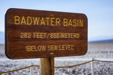 Badwater Basin, sign on the desert