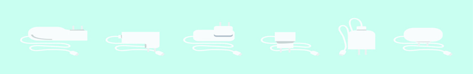 set of phone charger cartoon icon design template with various models. vector illustration isolated on blue background