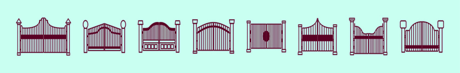 set of gate cartoon icon design template with various models. vector illustration isolated on blue background