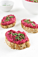 Bruschetta with beetroot hummus