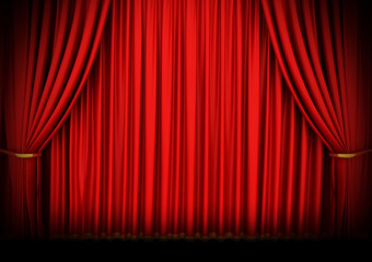 red stage curtains