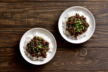 Korean ground beef and rice bowls
