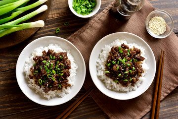 Korean ground beef and rice bowls