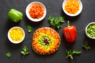 Rainbow veggie bell peppers pizza