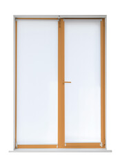 Modern plastic window with light brown frame on white background