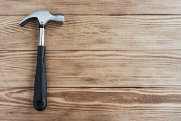 set of tools. Building tool. Hammer and Wrench on a white wooden background
