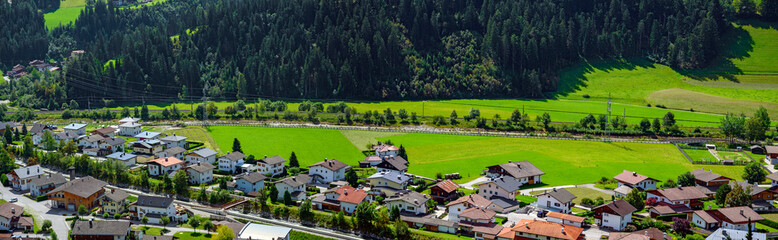 Village of Heinfels and long distance bike trail along the river Drau