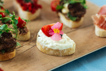 Assorted spanish tapas with different toppings 