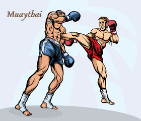 The magnificent martial arts of Muay Thai. Pop art vector illustration

