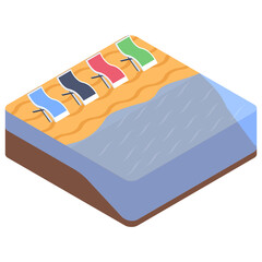 
Rattan beds on beach, beach beds icon 
