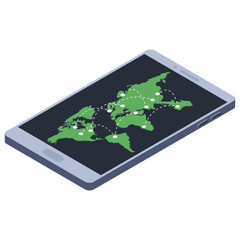 
Digital map on a mobile, mobile isometric icon
