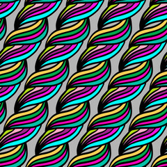 Colorful rainbow bright lines hand drawn vector seamless pattern in cartoon doodle style