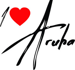 I Love Aruba Country Name Handwritten Calligraphy Black Color Text 
on White Background