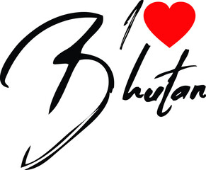I Love Bhutan Country Name Handwritten Calligraphy Black Color Text 
on White Background