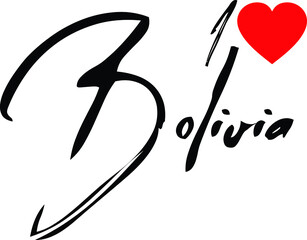  I Love Bolivia Country Name Handwritten Calligraphy Black Color Text 
on White Background