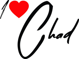 I Love Chad Country Name Handwritten Calligraphy Black Color Text 
on White Background