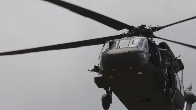 A chopper prepares to land