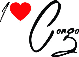 I Love Congo Country Name Handwritten Calligraphy Black Color Text 
on White Background