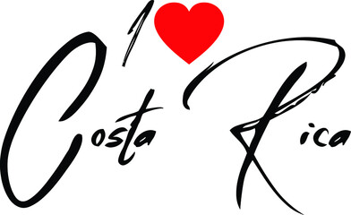 I Love Costa Rica Country Name Handwritten Calligraphy Black Color Text 
on White Background