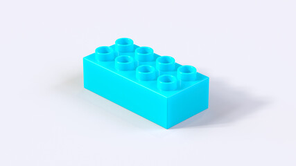 Fototapeta premium Turquoise Plastic Toy Block on a White Background. 3d render with a work path